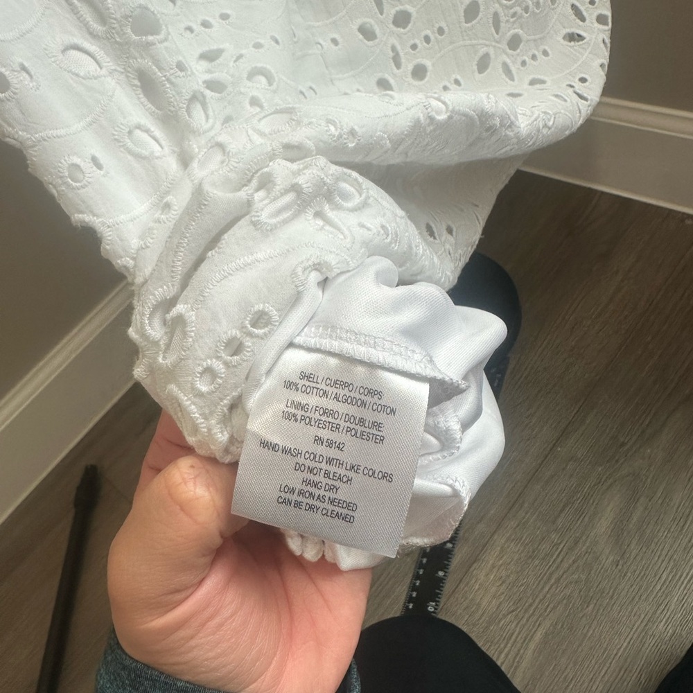 London Times 100% Cotton White Eyelet Short Sleeve Shift Mini Dress - Picture 11 of 12